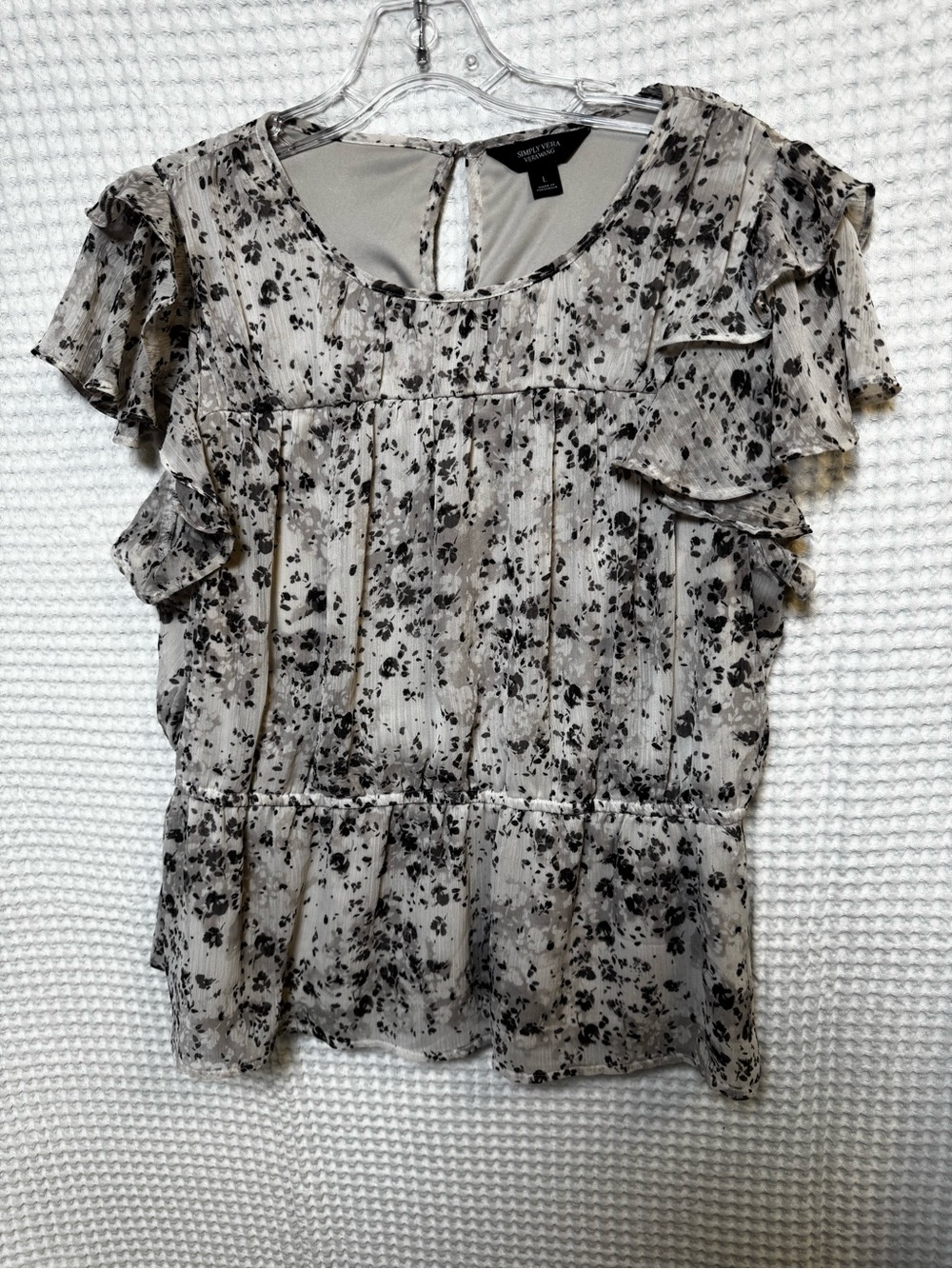 Simply Vera Vera Wang Cream and Black Floral Ruffle Sleeve Blouse